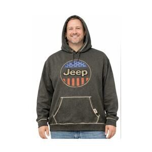 JEDCO Jeep Hoodie 2XL Gray USA Flag Logo Pullover Fleece Graphic Americana Comfy
